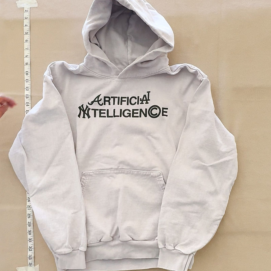 Artificial Intelligence NY Graphic Hoodie Pullover Sweatshirt Light Grey Size L
